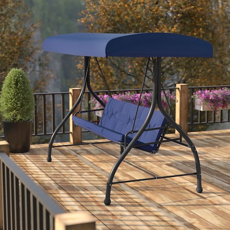 Navy 3-Seater Convertible Canopy Patio Swing/Bed